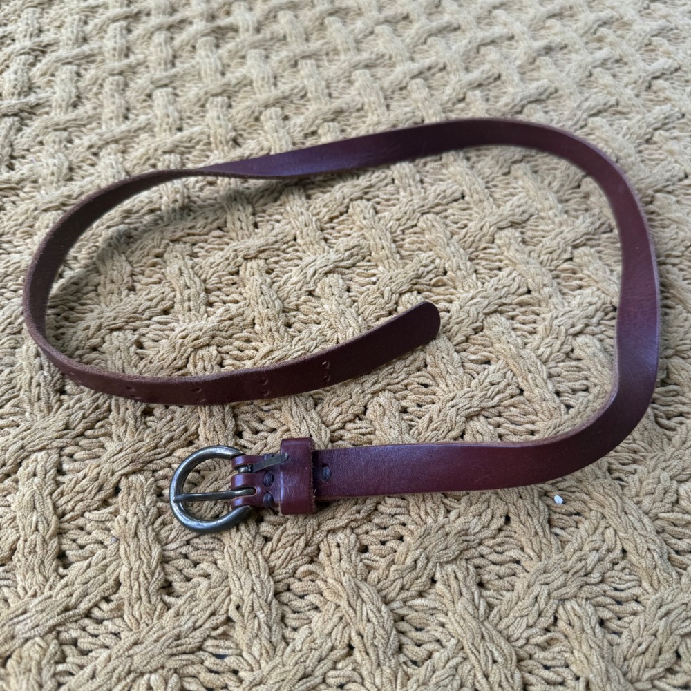 Guatemala Genuine Leather Skinny Belt Burgundy Brown Brass Buckle Narrow 38 inch